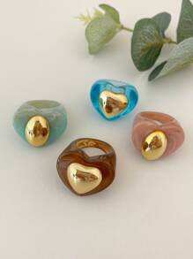 4入組愛心裝飾戒指 - 彩色 - 查看 2