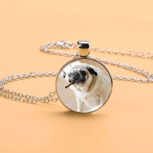 

Dog Print Round Pendant Necklace, Multicolor