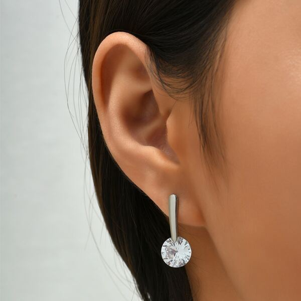 

1pair Zircon Decor Earrings, Silver