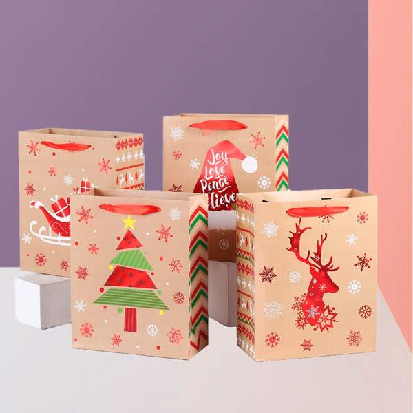 

4pcs Christmas Snowflake Print Gift Bag, Multicolor