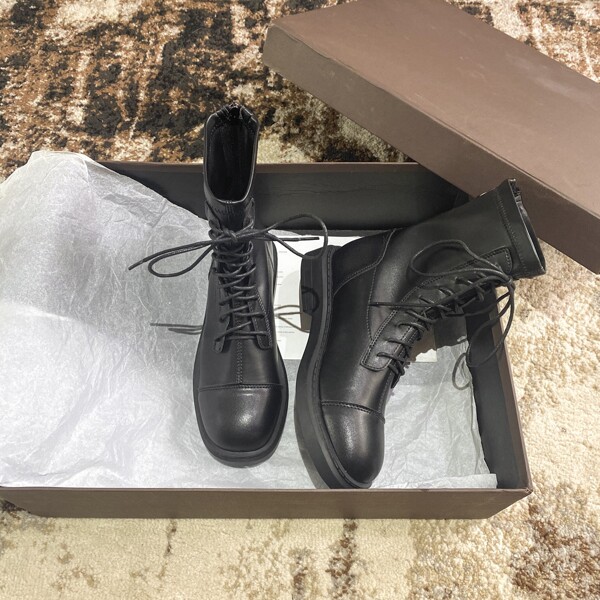 

Minimalist Back Zipper Lace Up Front Combat Boots, Black