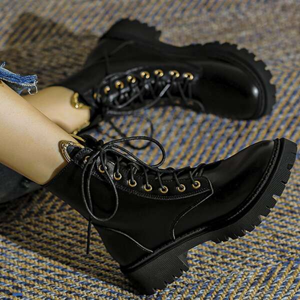 

Minimalist Lace Up Front Combat Boots, Black
