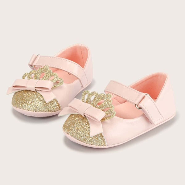 

Baby Two Tone Bow Decor Velcro Strap Flats, Multicolor