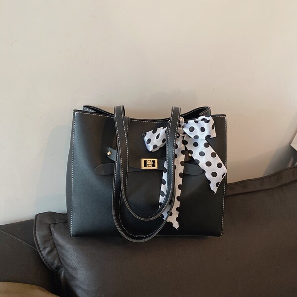 

Twilly Scarf Decor Tote Bag With Inner Pouch, Black