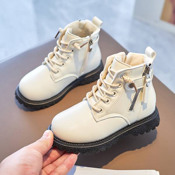 

Girls Side Zipper Combat Boots, Beige