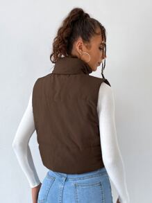 SHEIN Unity Solid Zip Up Puffer Vest - Coffee Brown - View 2