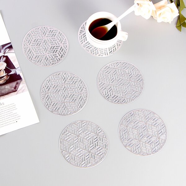 

6pcs Geometric Pattern Coaster, Silver