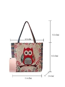 Colourblock Owl & Flower Embroidery Tote Bag - Multicolor - View 2