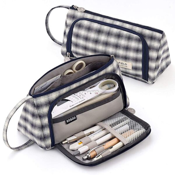

1pc Lattice Print Pencil Case, Multicolor