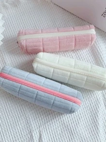 1pc Random Thick Velvet Pencil Case, Warm And Durable Student Pen Bag - Multicolor - View 3