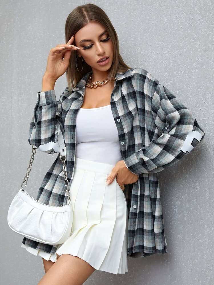 Áo sơ mi Kẻ sọc & Đồ họa Chữ cái Thả vai - Nhiều màu - Xem 3