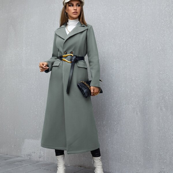 

Lapel Neck Flap Detail Overcoat Without Belt, Grey