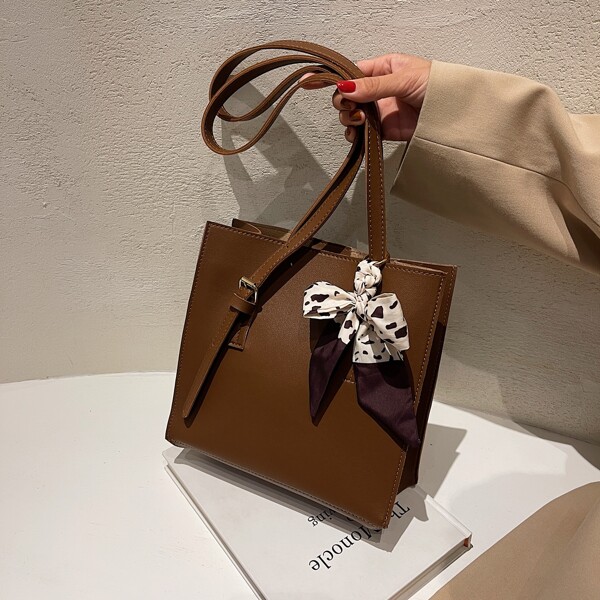 

Twilly Scarf Decor Square Bag, Brown
