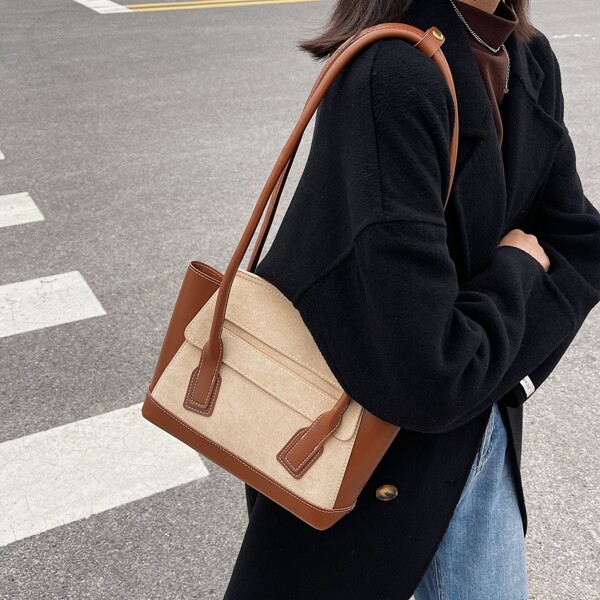 

Two Tone Suede Shoulder Bag, Brown