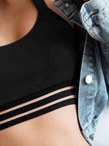 SHEIN Swim Đi Biển Mùa Hè Mono Bikini Bộ Lưới Chèn Áo Ngực Không Dây Top & Cao Cấp Bikini 2 Mảnh Bikini - màu đen - Xem 4