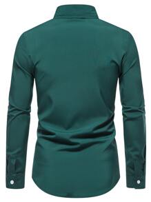 Manfinity Mode Hombres Camisa unicolor con cuello con botón - Verde Oscuro - Ver 2