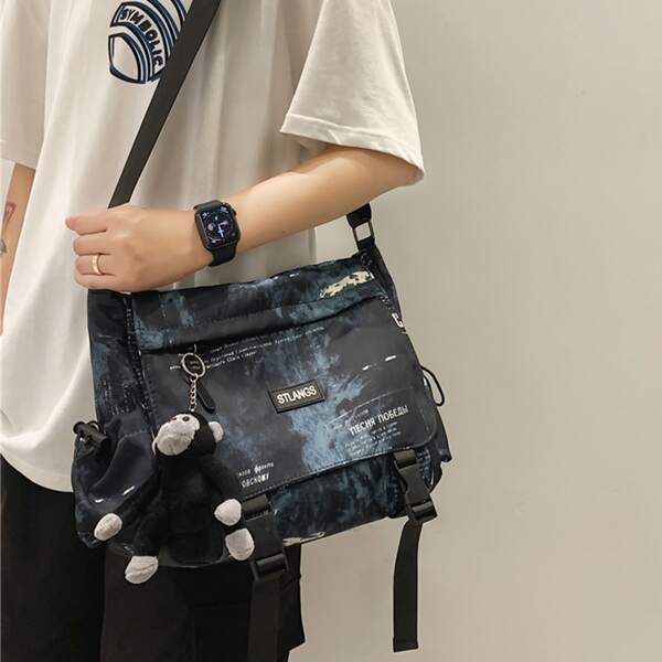 

Men Letter Graphic Buckle Decor Crossbody Bag, Multicolor