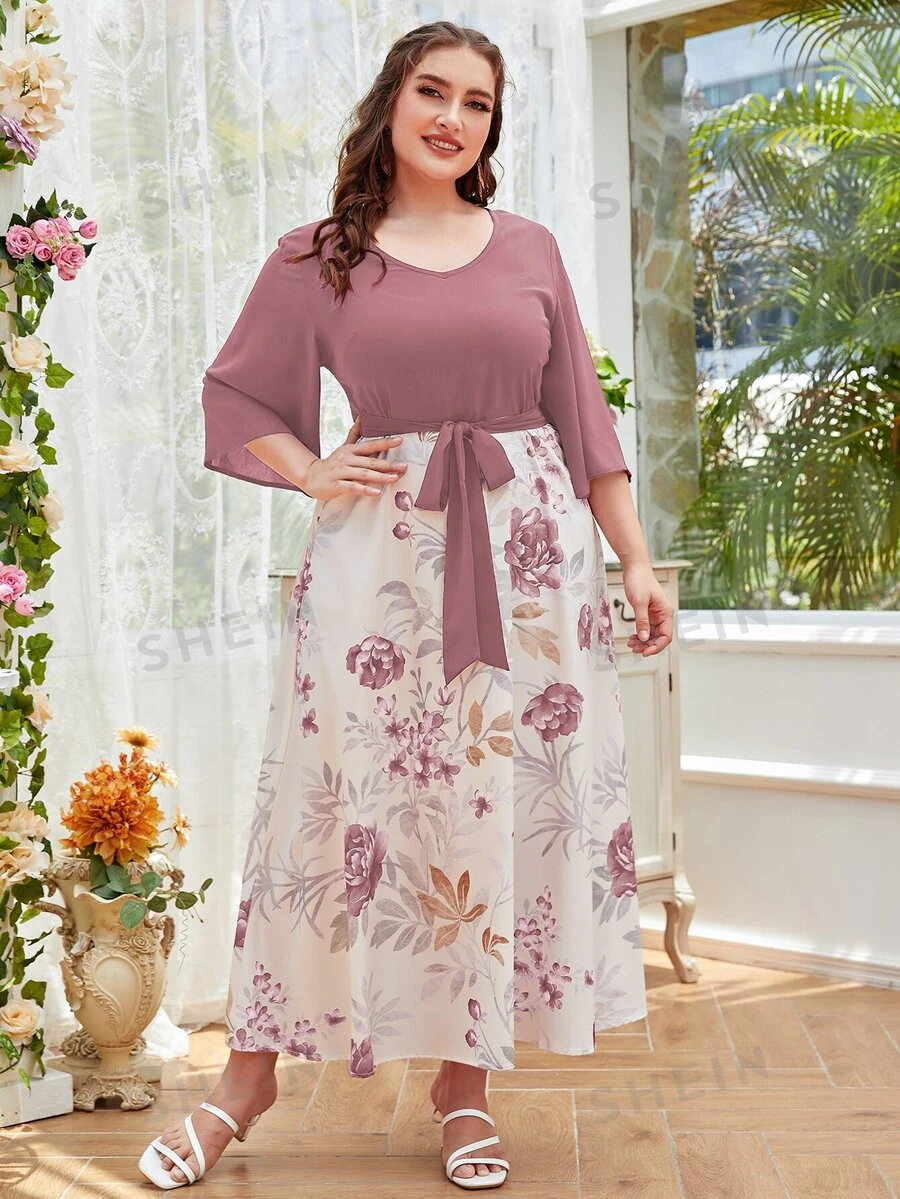 Modelyn Plus Rochie Combo Print Floral Tie Fata Maxi Tinuta Femei - Multicolor - Vizualizare 1