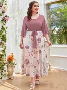 Modelyn Vestido-conjunto de talla grande con estampado floral y cierre delantero para mujer - Multicolor - Ver 5