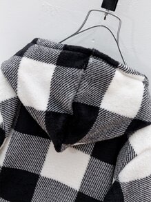 SHEIN 年輕男孩水牛格紋袋式法蘭絨連帽衛衣和褲子