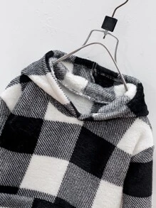 SHEIN 年輕男孩水牛格紋袋式法蘭絨連帽衛衣和褲子