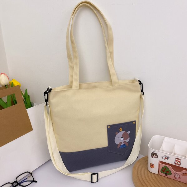 

Cartoon Graphic Canvas Shopper Bag, Beige