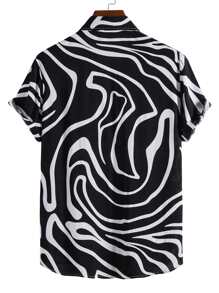 Manfinity Hombres Camisa con estampado al azar con estampado bajo irregular - Blanco y Negro - Ver 2