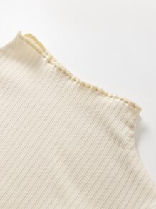 SHEIN Young Girl 3pcs Ribbed Knit Lettuce Trim Mock Neck Tee - Multicolor - View 3