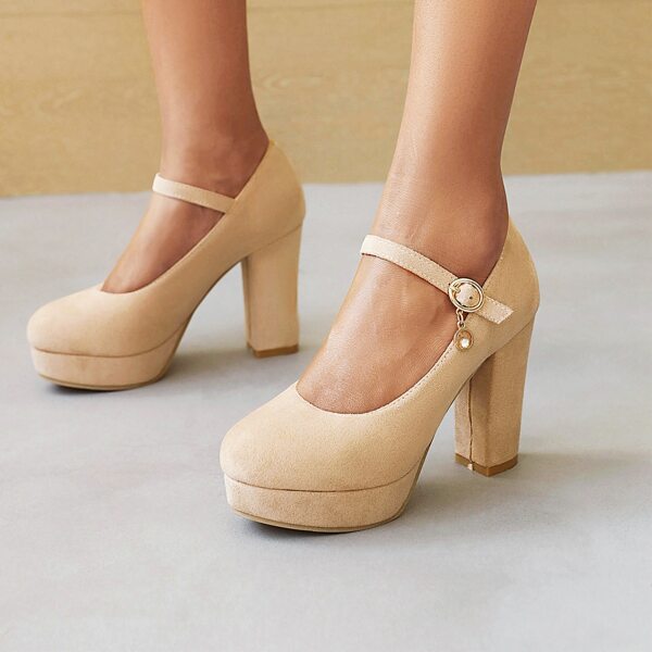 

Minimalist Suede Platform Ankle Strap Pumps, Apricot