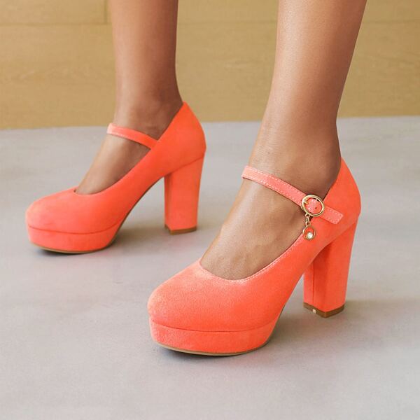 

Minimalist Suede Platform Ankle Strap Pumps, Orange