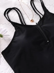 素色雙帶連體泳衣