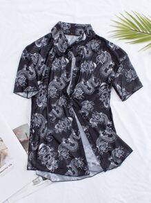 Girls Chinese Dragon Print Kimono - Multicolor - View 1