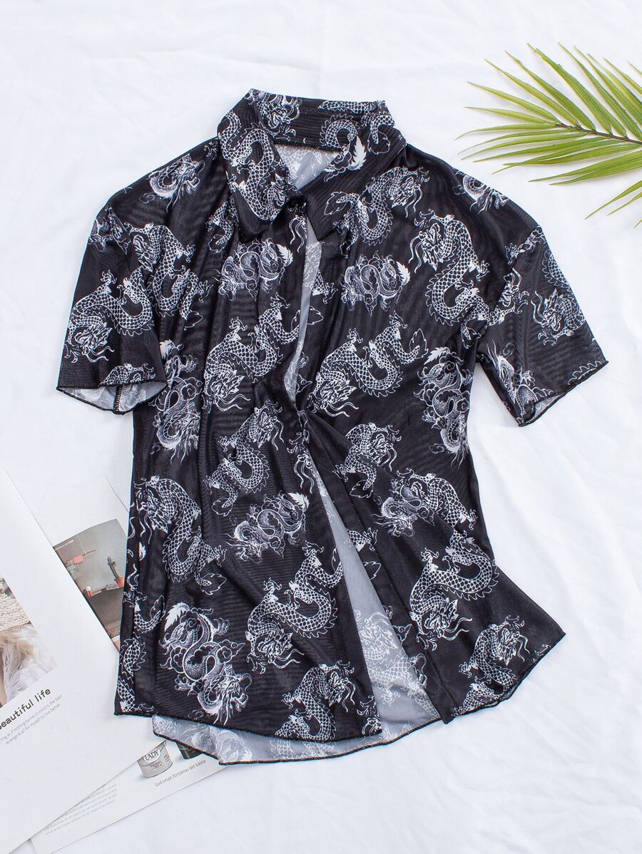 Girls Chinese Dragon Print Kimono - Multicolor - View 1