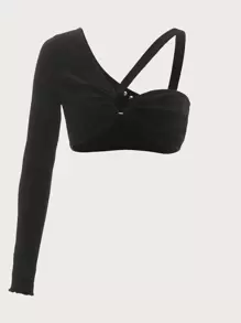 SHEIN ICON Asymmetrical Neck Ring Detail Top - Black - View 2