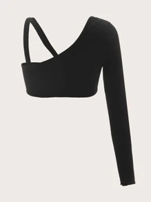 SHEIN ICON Asymmetrical Neck Ring Detail Top - Black - View 3