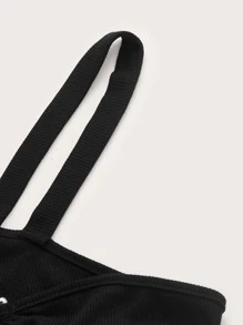 SHEIN ICON Asymmetrical Neck Ring Detail Top - Black - View 4