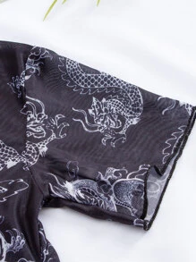 Girls Chinese Dragon Print Kimono - Multicolor - View 3