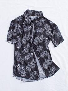 Girls Chinese Dragon Print Kimono - Multicolor - View 4