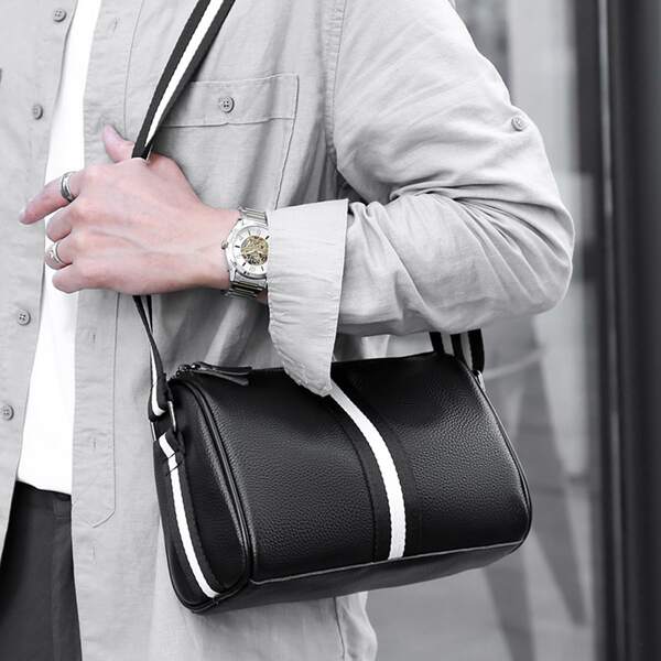 

Men Minimalist Textured Crossbody Bag, Black