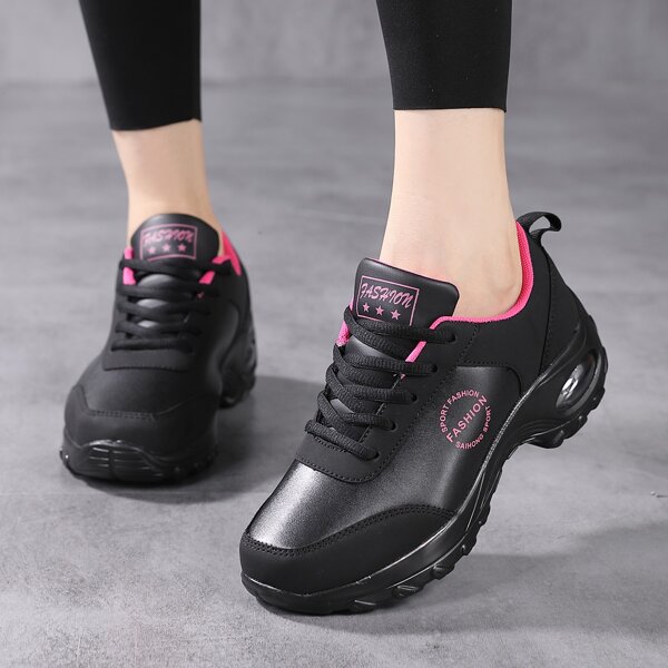 

Letter Graphic Lace-up Front Sneakers, Black