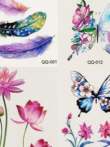 4張花和蝴蝶印花紋身貼紙 - 彩色 - 查看 3
