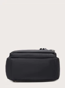 Zip Front Backpack With Bag Charm - Black - View 2