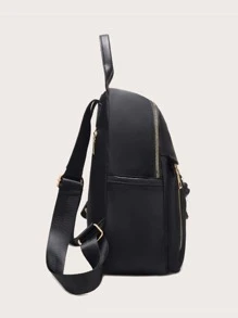 Zip Front Backpack With Bag Charm - Black - View 5