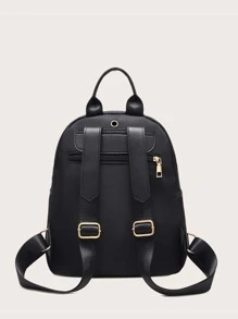 Zip Front Backpack With Bag Charm - Black - View 7