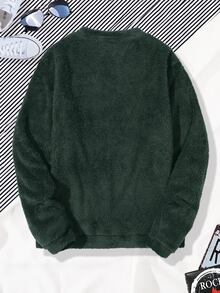 Manfinity Hombres Sudadera unicolor de cuello redondo teddy - Verde Oscuro - Ver 2
