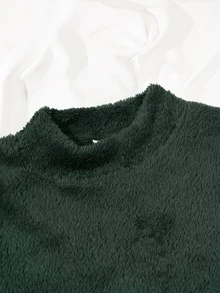Manfinity Hombres Sudadera unicolor de cuello redondo teddy - Verde Oscuro - Ver 3
