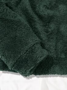 Manfinity Hombres Sudadera unicolor de cuello redondo teddy - Verde Oscuro - Ver 4