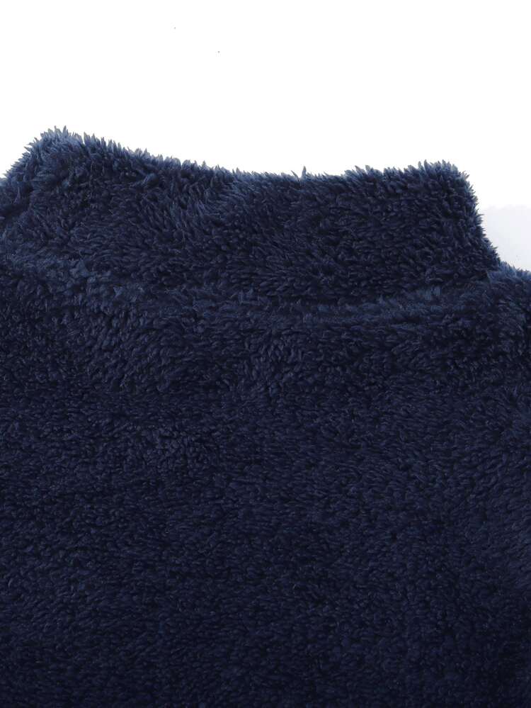 Manfinity Men Solid Crew Neck Teddy Sweatshirt - Navy Blue - View 6