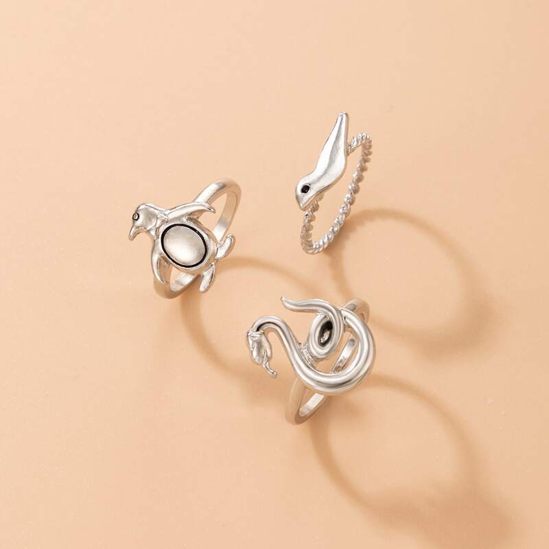 

3pcs Animal Decor Ring, Silver