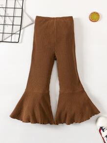 SHEIN Niñas Pantalones de canalé de pierna amplia - Óxido marrón - Ver 1